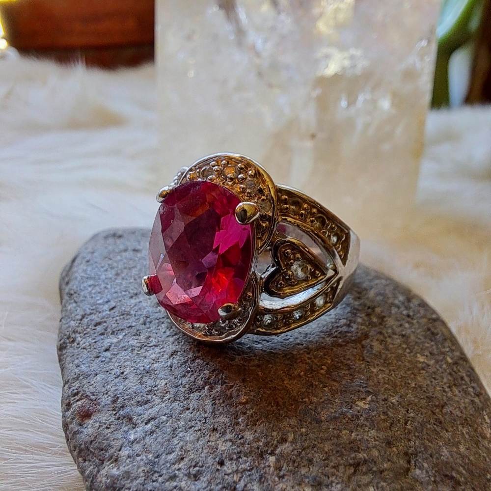 Sterling Silver & Ruby Ring - Size 7 - image 4